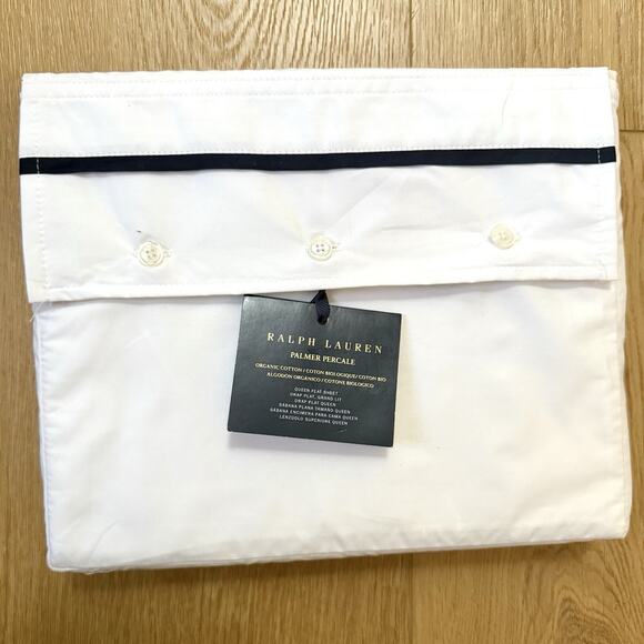 Ralph Lauren Organic Cotton Palmer Queen Flat Sheet Polo Navy NEW - Picture 1 of 4